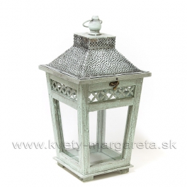 Drevený Lampáš Záhradný Altánok zelená medenka s plechovou strechou 35cm Drevený Lampáš Záhradný Altánok zelená medenka s plechovou strechou 35cm
