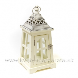 Drevený Lampáš Chalúpka Smotanovo-krémová patina 35cm Drevený Lampáš Chalúpka Smotanovo-krémová patina 35cm