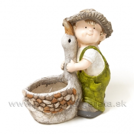 Chlapec záhradník s húskou kvetináč 35cm Chlapec záhradník s húskou kvetináč 35cm