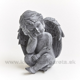 Anjel Amor sediaci s hlavou opretou o ruku sivý 17cm Anjel Amor sediaci s hlavou opretou o ruku sivý 17cm