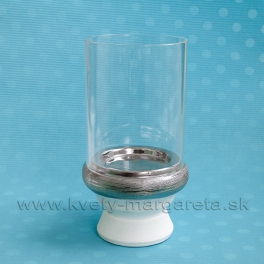SUPER CENA - 50% Svietnik sklo s keramikou bielo-strieborný 23 cm SUPER CENA - 50% Svietnik sklo s keramikou bielo-strieborný 23 cm