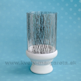 SUPER CENA - 50% Svietnik sklo Mirror s keramikou bielo-strieborný 23 cm SUPER CENA - 50% Svietnik sklo Mirror s keramikou bielo-strieborný 23 cm
