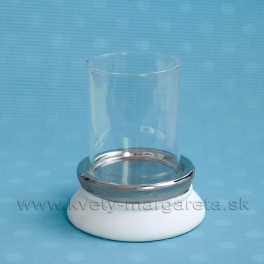 SUPER CENA - 50% Svietnik sklo s keramikou bielo-strieborný 14 cm SUPER CENA - 50% Svietnik sklo s keramikou bielo-strieborný 14 cm