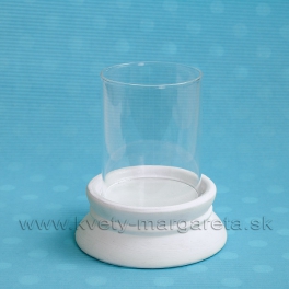SUPER CENA - 50% Svietnik sklo s keramikou biely číry 14 cm SUPER CENA - 50% Svietnik sklo s keramikou biely číry 14 cm