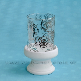 SUPER CENA - 50% Svietnik sklo ROSE Mirror s keramikou bielo-strieborný 16 cm SUPER CENA - 50% Svietnik sklo ROSE Mirror s keramikou bielo-strieborný 16 cm