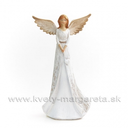 Anjel drevorezba držiaci srdce biely 28cm Anjel drevorezba držiaci srdce biely 28cm