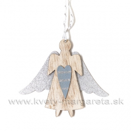 Vianočný drevený anjelik plochý so srdcom 10cm