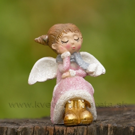 Anjelik dievčatko zlaté topánky sediace rúžové 8cm