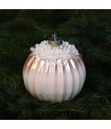 Sklenená závesná vianočná guľa plysovaná s perlami ružová 10cm