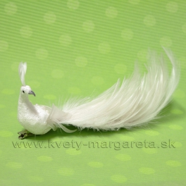 Páv na štipci s perlami trblietavý biely 25cm Páv na štipci s perlami trblietavý biely 25cm