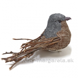 Vtáčik Tweedy na štipci krátky prútený chvost hnedo-sivý 10cm Vtáčik Tweedy na štipci krátky prútený chvost hnedo-sivý 10cm