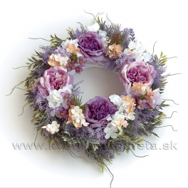 Zdobený veniec English Rose a Hortenzie Fialovo-broskyňový 40cm Zdobený veniec English Rose a Hortenzie Fialovo-broskyňový 40cm