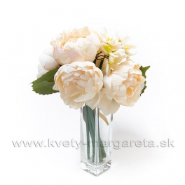 Okrúhla kytica zväzok Pivónií krémová 28cm - zľava 30% Okrúhla kytica zväzok Pivónií krémová 28cm - zľava 30%