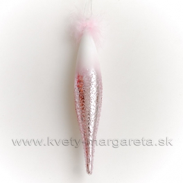 Sklenený cencúľ s labutienkou záves bielo-rúžový 28cm