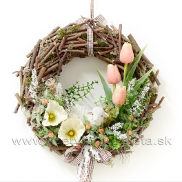 Veniec Ovečka s tulipánmi záves 35cm Veniec Ovečka s tulipánmi záves 35cm