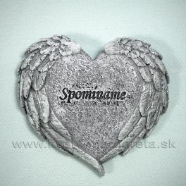 Pietne srdce "Spomíname" s reliéfom krídel Silver 10cm Pietne srdce "Spomíname" s reliéfom krídel Silver 10cm