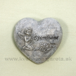 Srdiečko s Anjelikom "Spomíname" Sivo strieborné 6cm Srdiečko s Anjelikom "Spomíname" Sivo strieborné 6cm