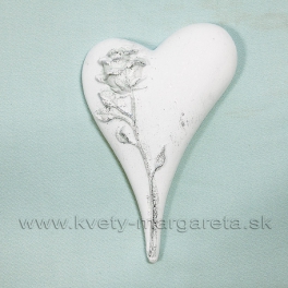 Pietne srdce s reliéfom ruže Bielo-Strieborná 15cm Pietne srdce s reliéfom ruže Bielo-Strieborná 15cm