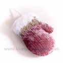 Rukavička semiš záves s kožušinou 12cm bielo-rúžová