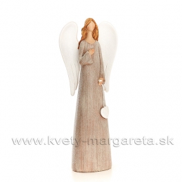 Anjel Emma so srdcom karamelový 29cm - ruka na hrudi