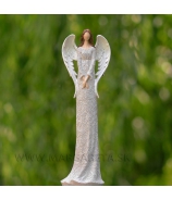 Anjelik v šatách s čipkou biely 47cm