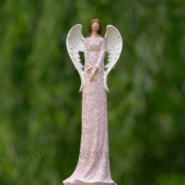 Anjelik v šatách s čipkou rúžový 47cm