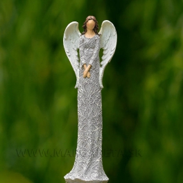 Anjelik v šatách s čipkou sivý 31cm