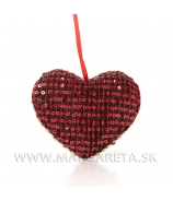 Závesné flitrové srdce červené 9cm