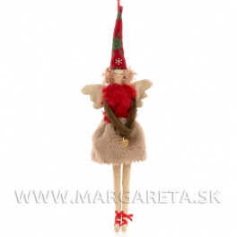 Bábika Anjelik v čiapke béžovo-červená 39cm