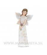 Anjel v kvetinových šatách s ružou na hrudi krémový 26cm
