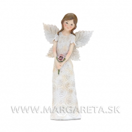Anjel v kvetinových šatách s ružou krémový 26cm