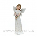 Anjel v kvetinových šatách s ružou krémový 20cm