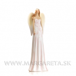 Anjel Jasmína s kvetmi na šatách bielo-rúžový 25cm