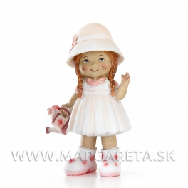 Dievčatko v klobúku s krhličkou bielo-rúžové 15.5 cm
