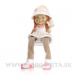 Dievčatko v klobúku s krhličkou bielo-rúžové 19 cm