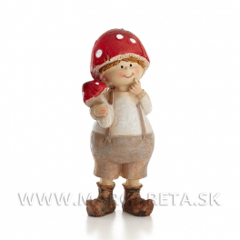 Chlapček Muchotrávka v klobúku béžový 15cm