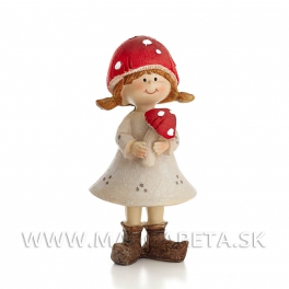 Dievčatko Muchotrávka v klobúku béžová 15cm