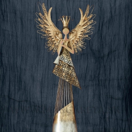 Anjel Cherubín s trúbkou Zlato-sivý 73cm