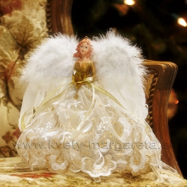 Anjel Cherubín v tylových šatách bielo-zlatý 40cm