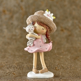 Dievčatko v klobúku s mačiatkom rúžové 15cm