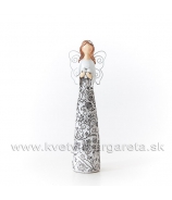 Anjel Sukňa s reliéfom Kvetín Kytica v rukách sivý 23cm