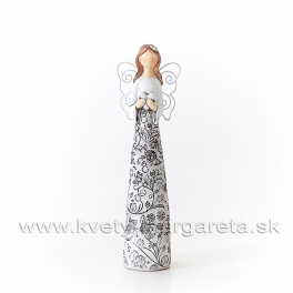 Anjel Sukňa s reliéfom Kvetín Kytica v rukách bielo-čierny 17cm