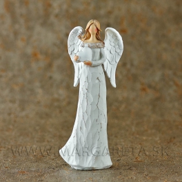 Anjel s golierom drevorezba krémovo-biely 20cm