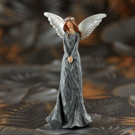 Anjel s čelenkou drevorezba sivý 16cm