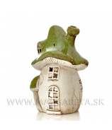 Lampa huba domček s komínom zeleno-krémový 16cm