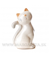 Mačka rustikálna porcelánová sivá 17cm - Pravá