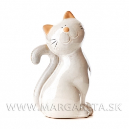 Mačka rustikálna porcelánová sivá 17cm - Pravá