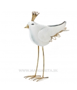 Vtáčik plechový s korunkou biely 34cm