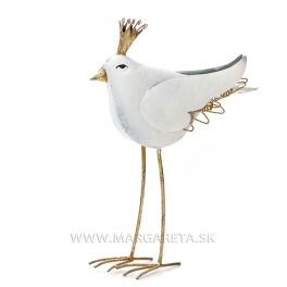 Vtáčik plechový s korunkou biely 34cm