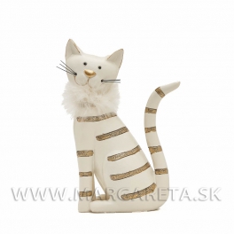 Mačka Cica sediaca so zlat&yacute;mi pruhmi a golierikom 22cm